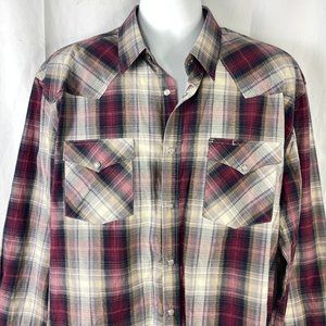 Vaquero Signature Western Burgundy Plaid Cowboy Snap Shirt 2XL-3XL Mens 52x33